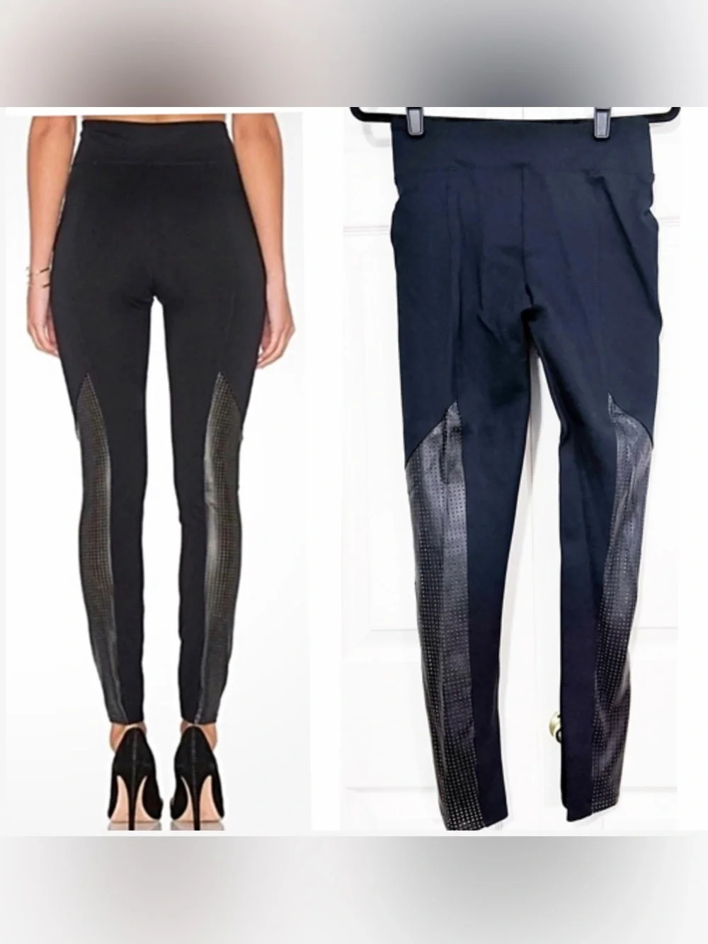 SPANX, Black Faux Leather Perforated Side Panel, Ankle Fit Leggings